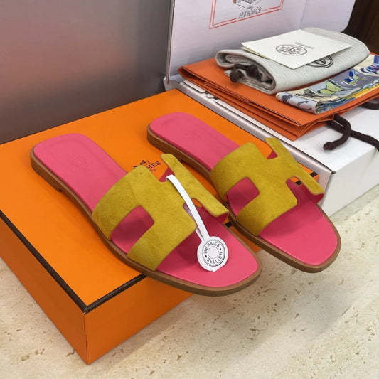 HM 26ss Oran Sandals Pink Yellow Suede Cowhide 607207