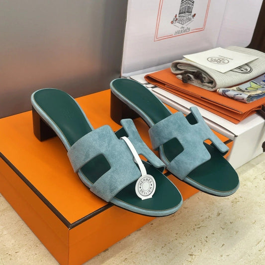 HM 26ss Oran Sandals 45 Blue Fresh Green Suede Cowhide 607220
