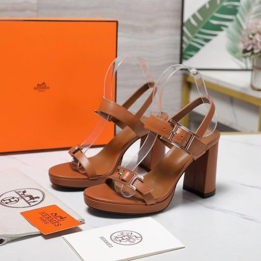 HM 26ss Platform High-Heeled Sandals Brown Sheepskin 601216