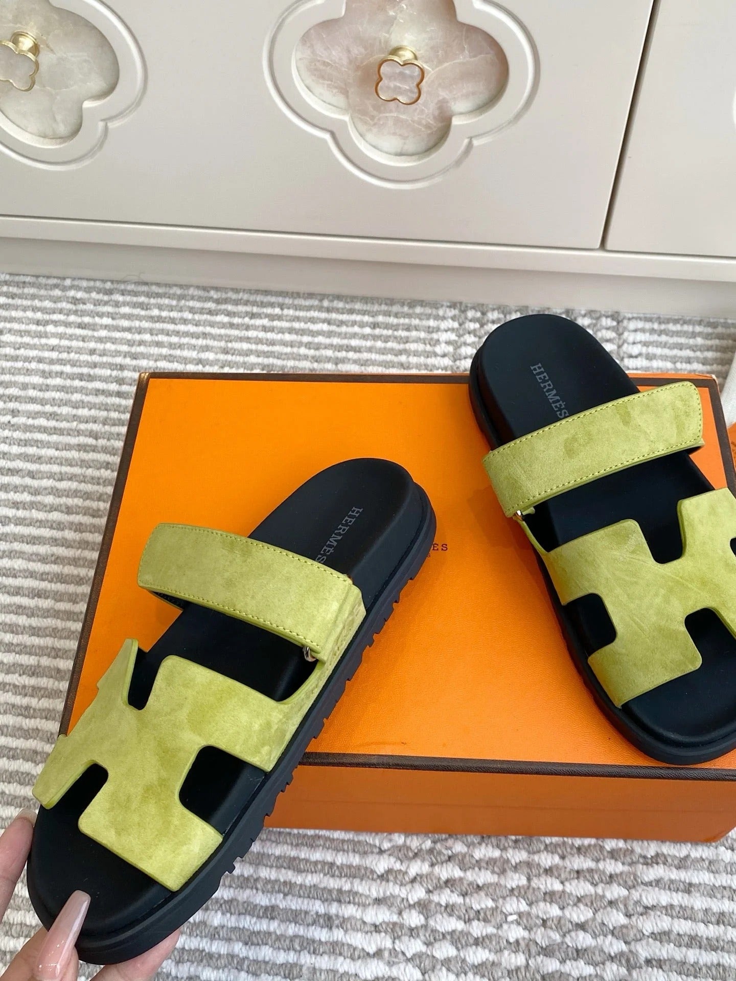 HM 2026 Velcro Slippers Lime Green Suede 667462
