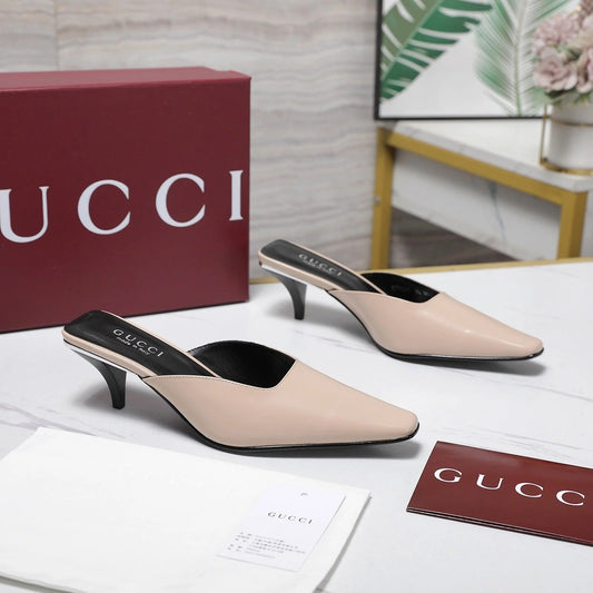 GG 26ss High Heel Mule 60 Light Beige Sheepskin 601085