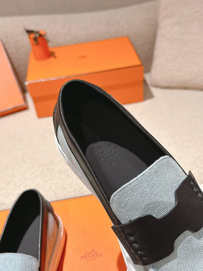 HM 25ss Platform Loafers Light Blue Black Denim Sheepskin 577168