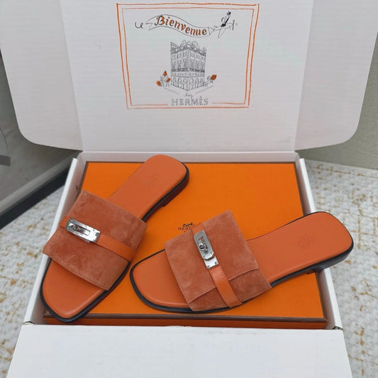 HM 26ss Oasis Sandals Orange Suede Cowhide 625176