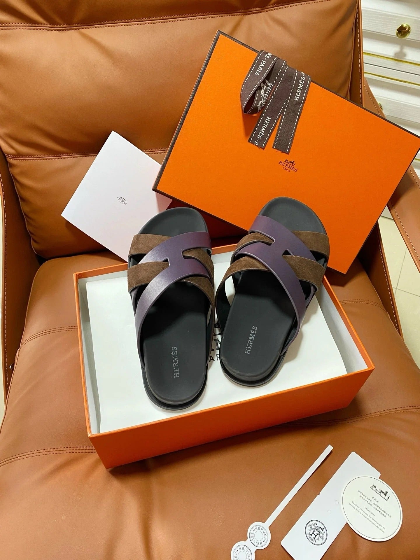 HM 2026 Cross Sandals Black Brown Purple Suede Calfskin 667290