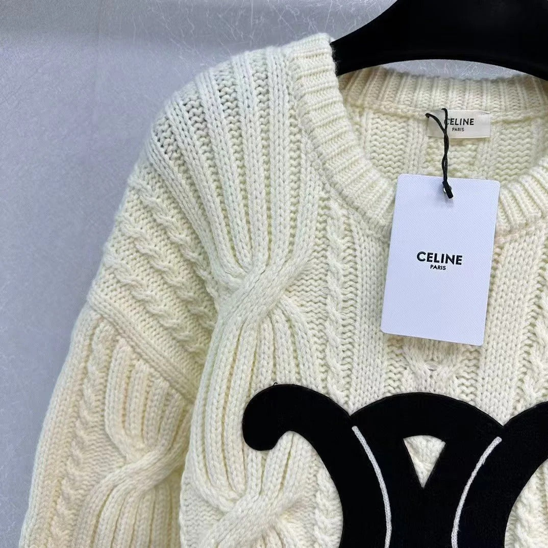 Celin Black Triomphe Cream Sweater