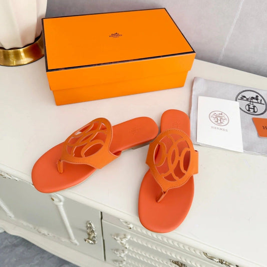 HM 26ss Pig-Nose Slipper Orange Leather 605908