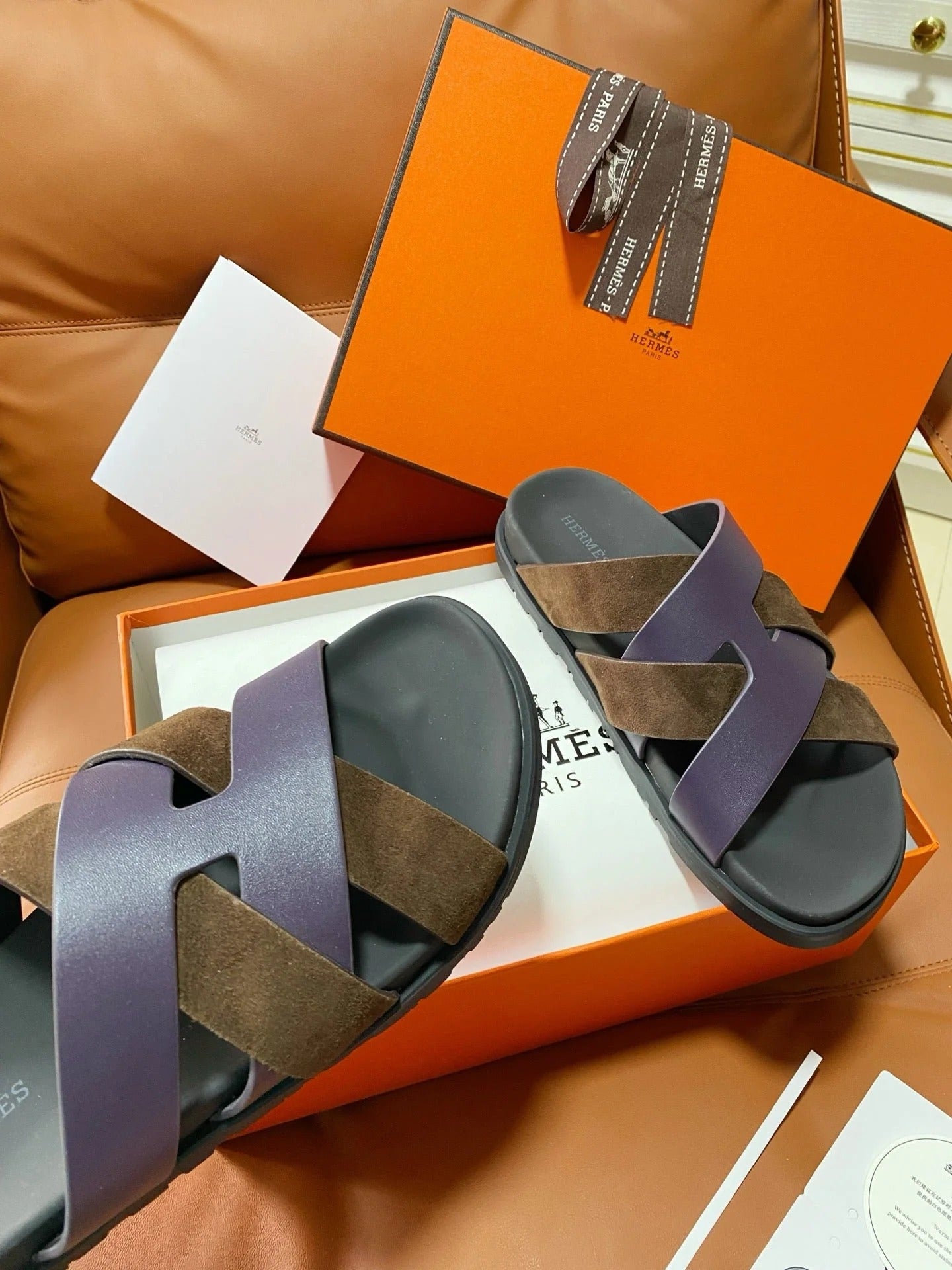 HM 2026 Cross Sandals Black Brown Purple Suede Calfskin 667290