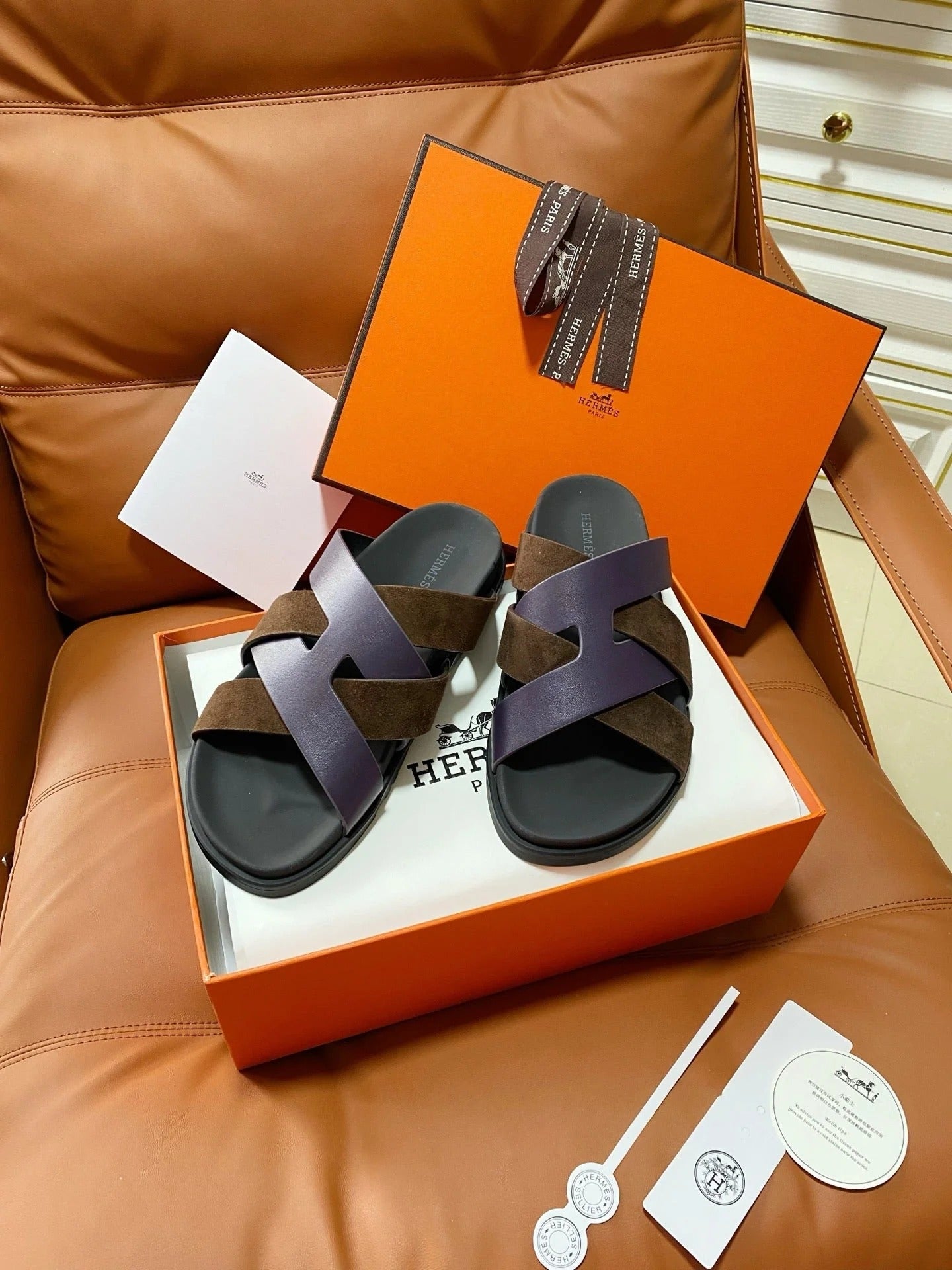 HM 2026 Cross Sandals Black Brown Purple Suede Calfskin 667290