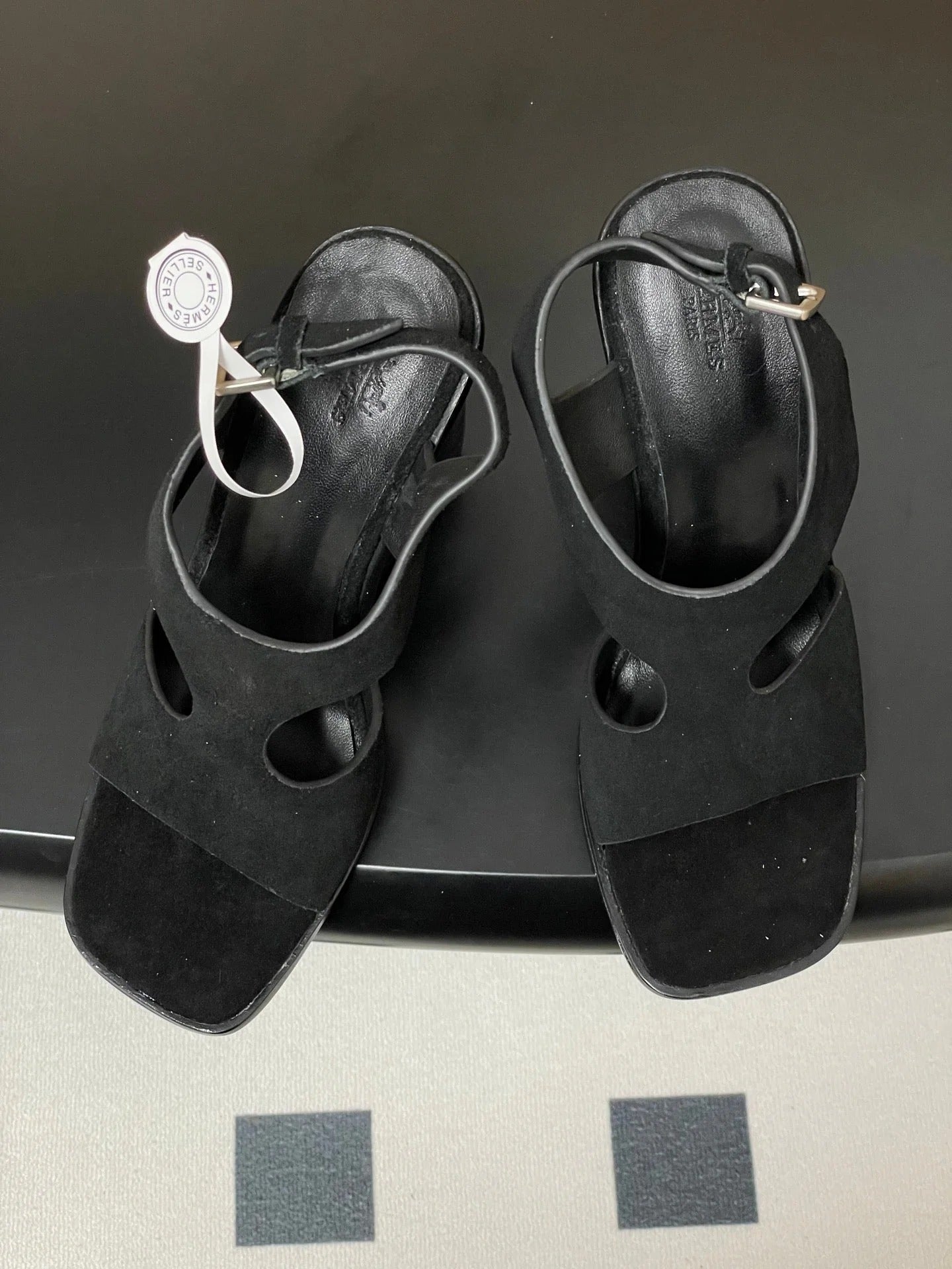 HM 25S KALYA WEDGE SANDAL 100 MM IN BLACK SUEDE