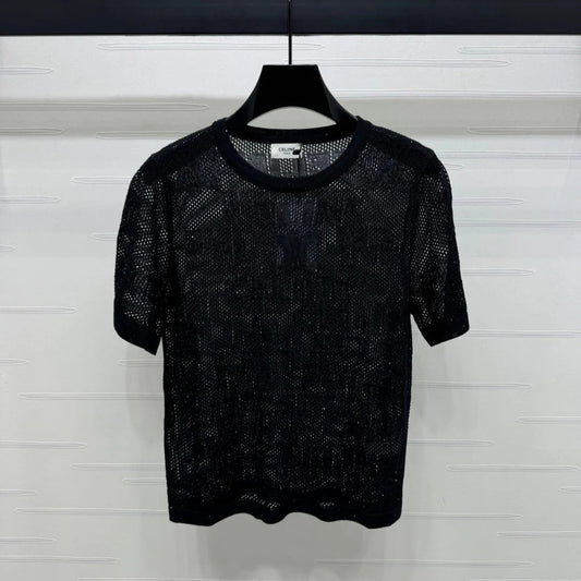 CELINE SHORT-SLEEVE CROCHET TOP BLACK 274808