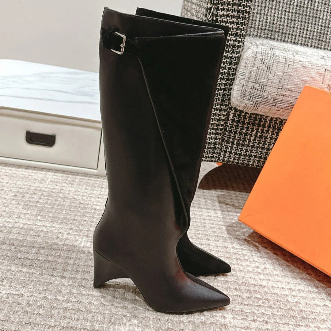 HM HILONA 6 CM BOOTS IN BLACK CALFSKIN AND SUEDE