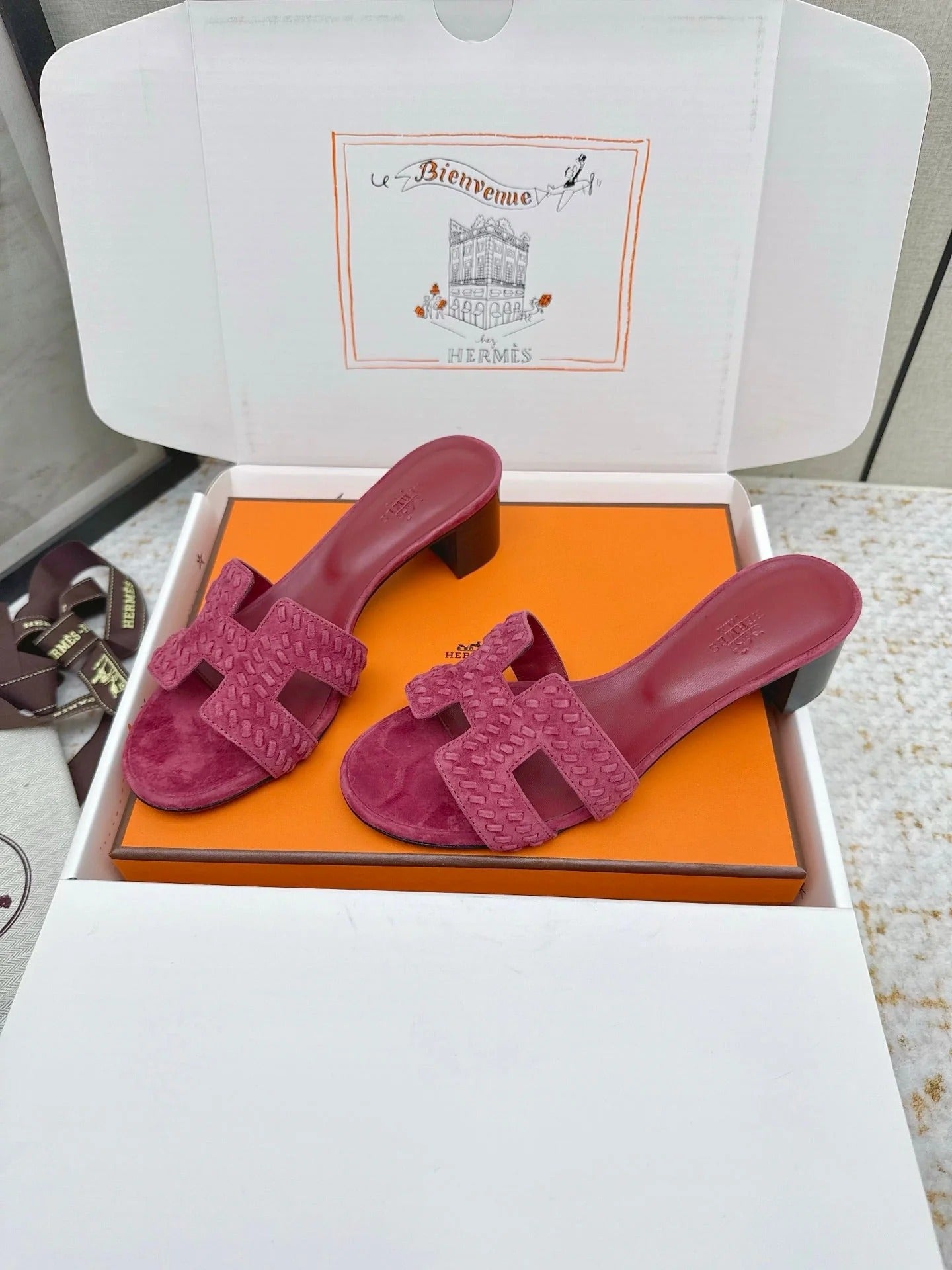 HM 26ss Oran Sandals 50 Dark Pink Suede Sheepskin 625142