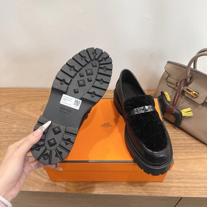 HM 26ss Loafers Black Wool Calfskin 638437