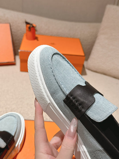 HM 25ss Platform Loafers Light Blue Black Denim Sheepskin 577168