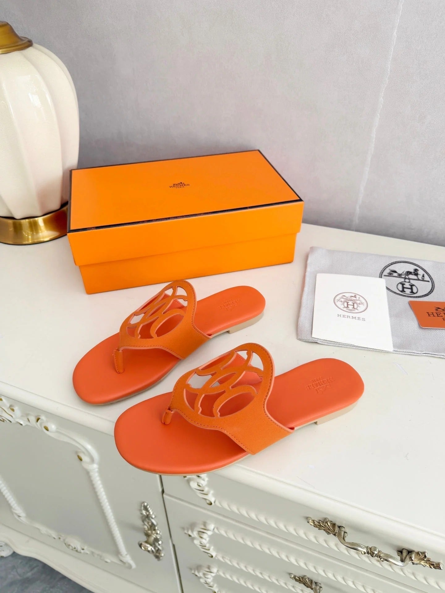 HM 26ss Pig-Nose Slipper Orange Leather 605908