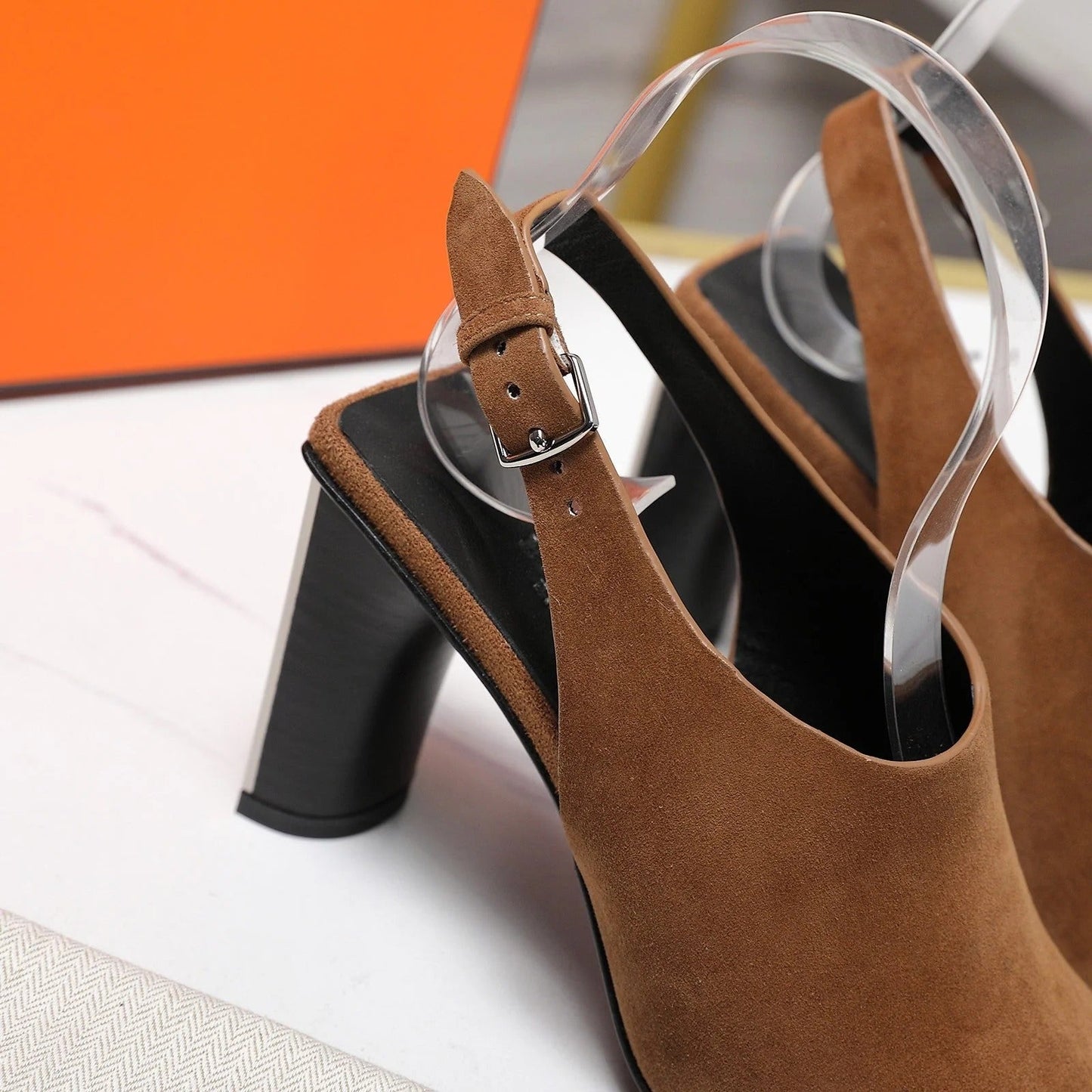 HM 26ss Peep-Toe Sandals 80 Brown Suede 601242