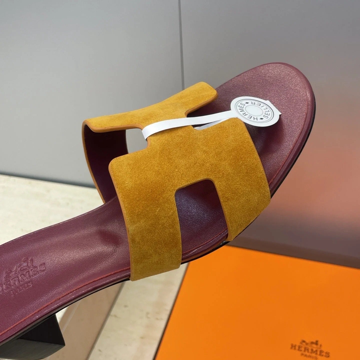 HM 26ss Oran Sandals 45 Yellow Brown Suede Cowhide 607216