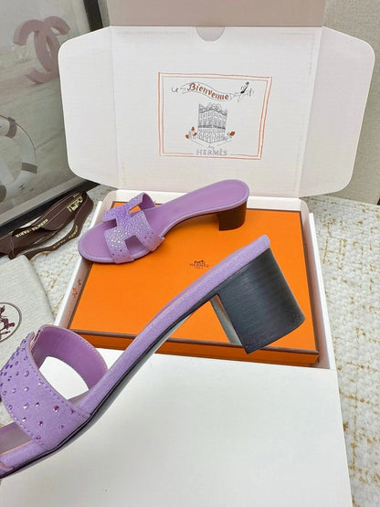 HM 26ss Oran Sandals 50 Purple Crystal Suede Cowhide 625258
