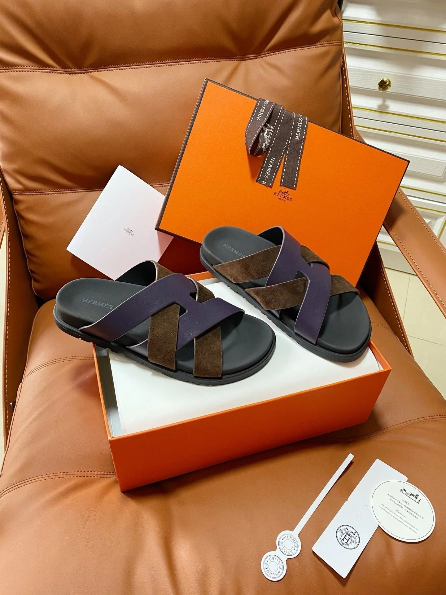 HM 2026 Cross Sandals Black Brown Purple Suede Calfskin 667290