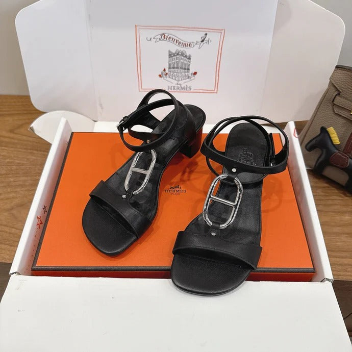 HM 26ss High-heeled Sandals 50 Black Genuine Leather 638530
