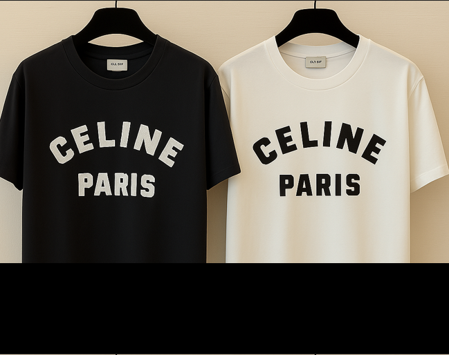 Celine Short-sleeved T-shirt Black and White Cotton